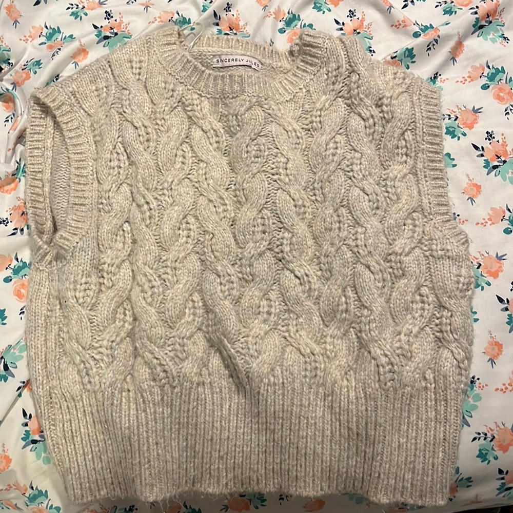 tan sweater vest braided